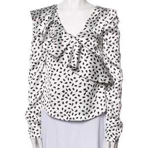 Animal Print V-neck Stylish Black and White Women's Top From Self-Portrait